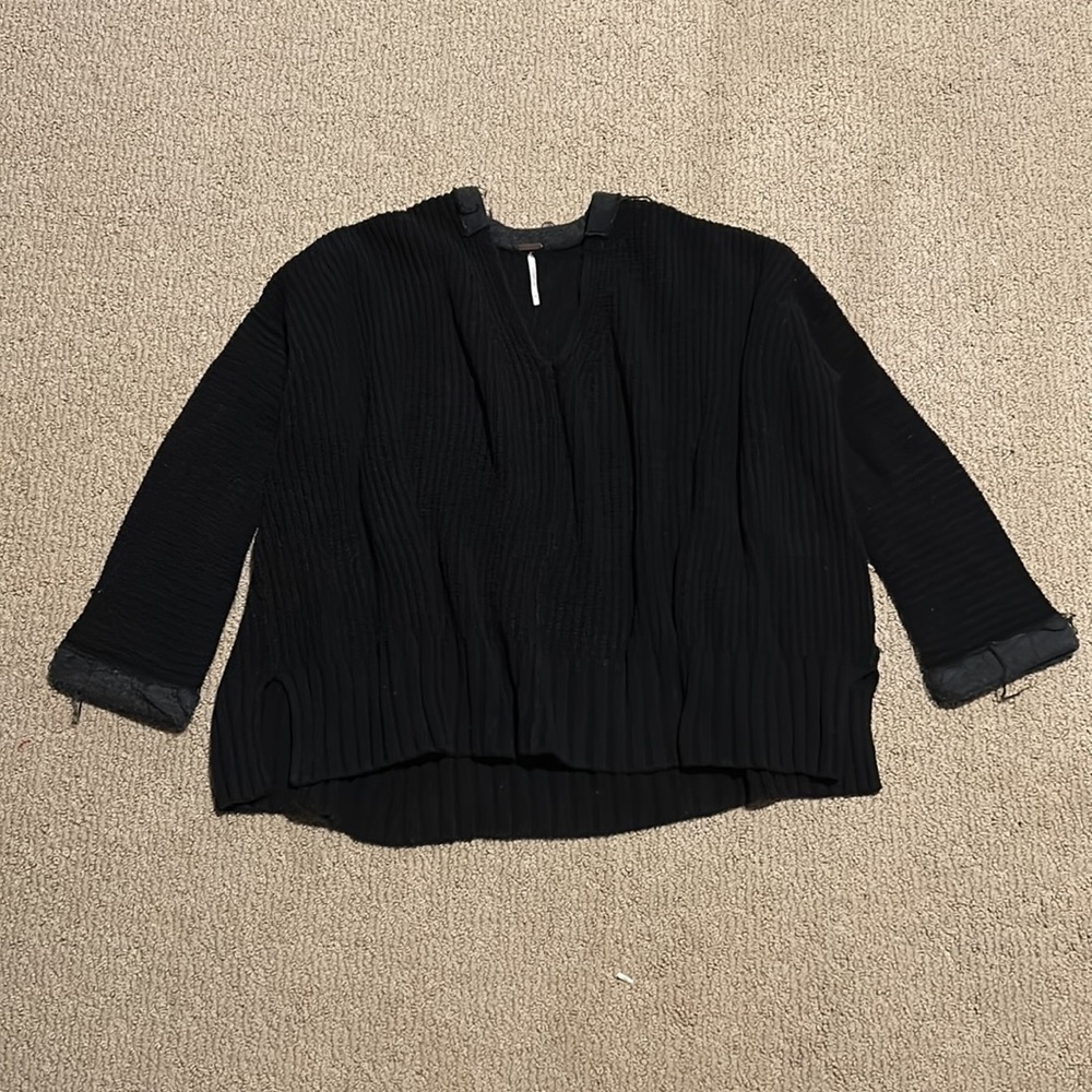 Free People Oversized Black Sweater with Distressed Cuffs size Small